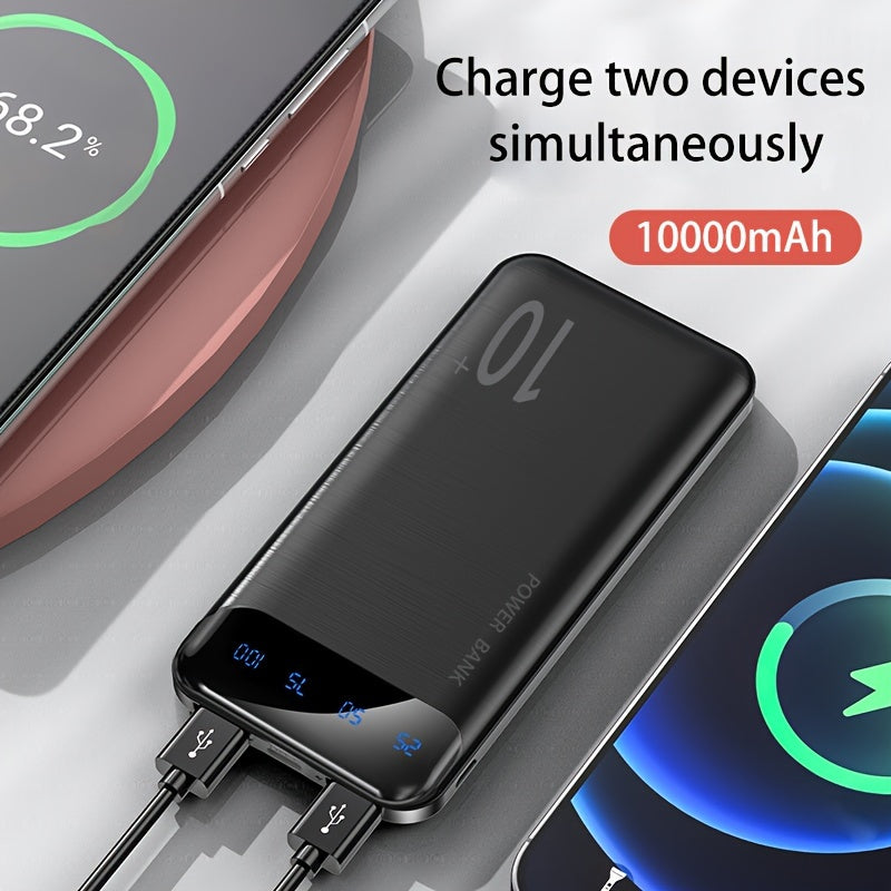 10000mAh Portable Power Bank with USB Type-C Micro Interfaces for Travel and Outdoor Use