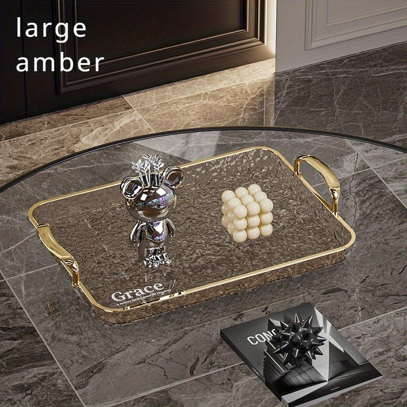 Golden Rimmed Rectangular Serving Trays Set Large Transparent Plastic with Handles for Fruits Snacks Pastries