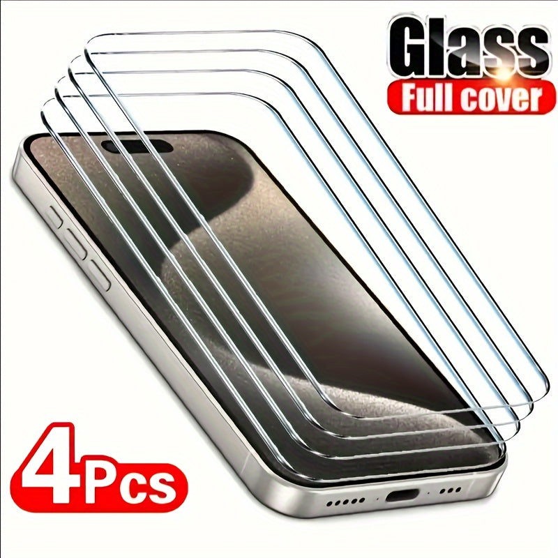 4 Pack Tempered Glass Screen Protectors for iPhone 11-15 Pro Max and Plus