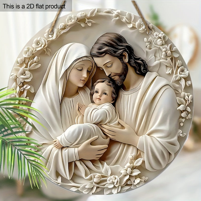 Wooden Nativity Wreath Wall Decor 19.99cm Round Holiday Home Ornament