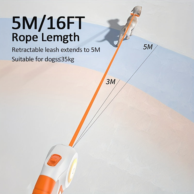 Retractable Dog Leash 16 Feet Nylon with LED Flashlight Hands-Free Lock and Brake