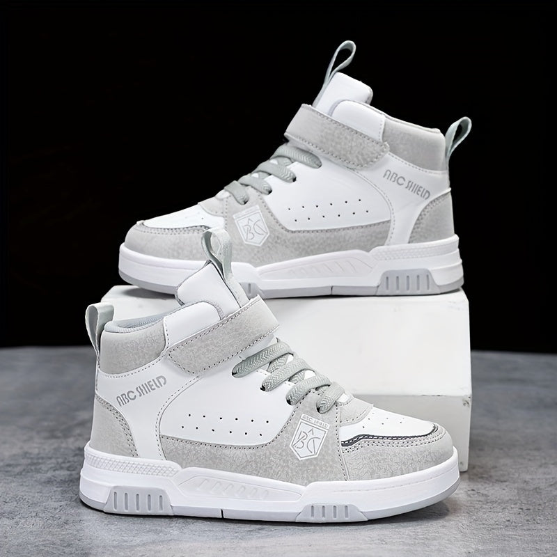 Kids High-Top Sneakers Fall Winter Casual Sports Shoes with Laces and Hook-and-Loop Fastener