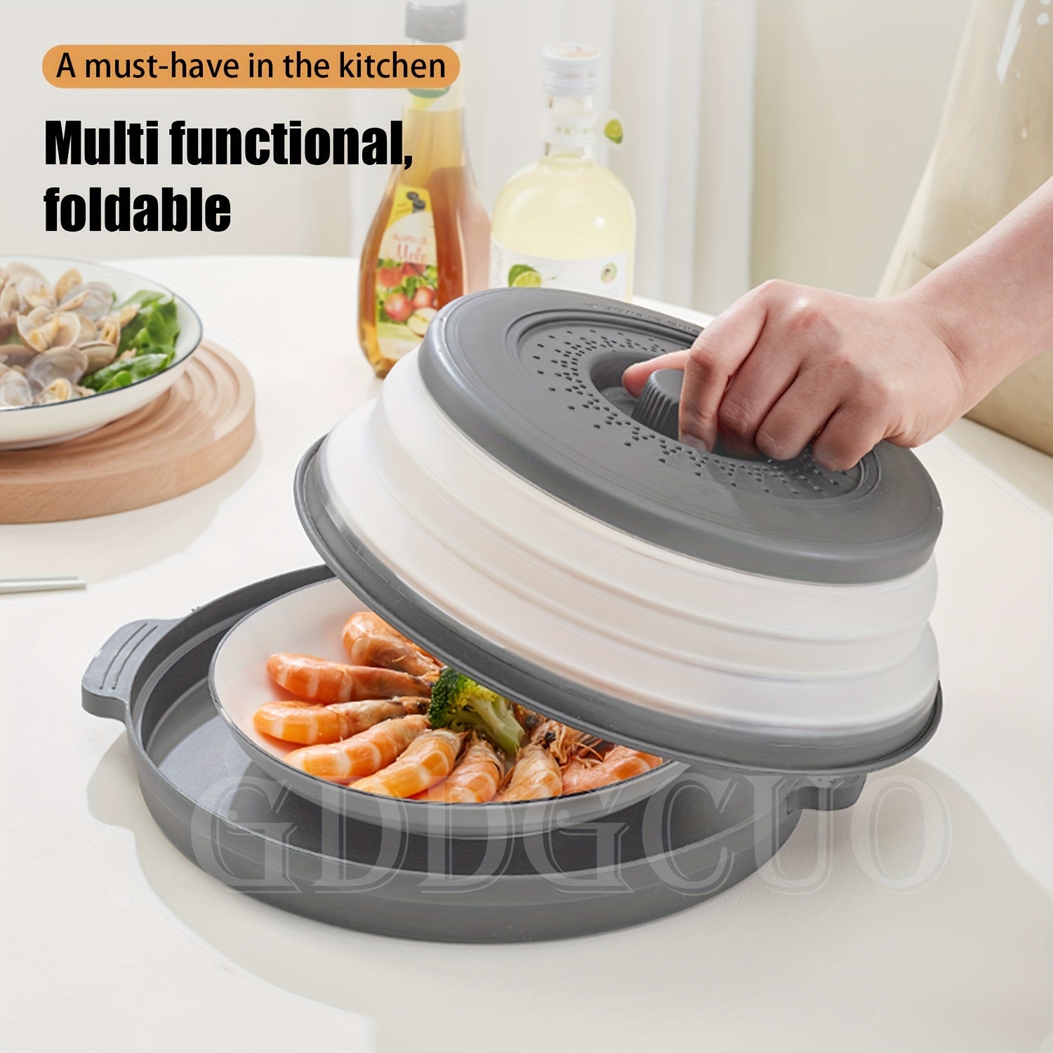 Microwave Splatter Cover Set with Tray 26.92 cm BPA-Free Splash Guard Plate in Blue Gray Red Green