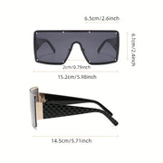 Unisex Oversized Shield Sunglasses with One-Piece Ombre Lens and Rivet Decoration