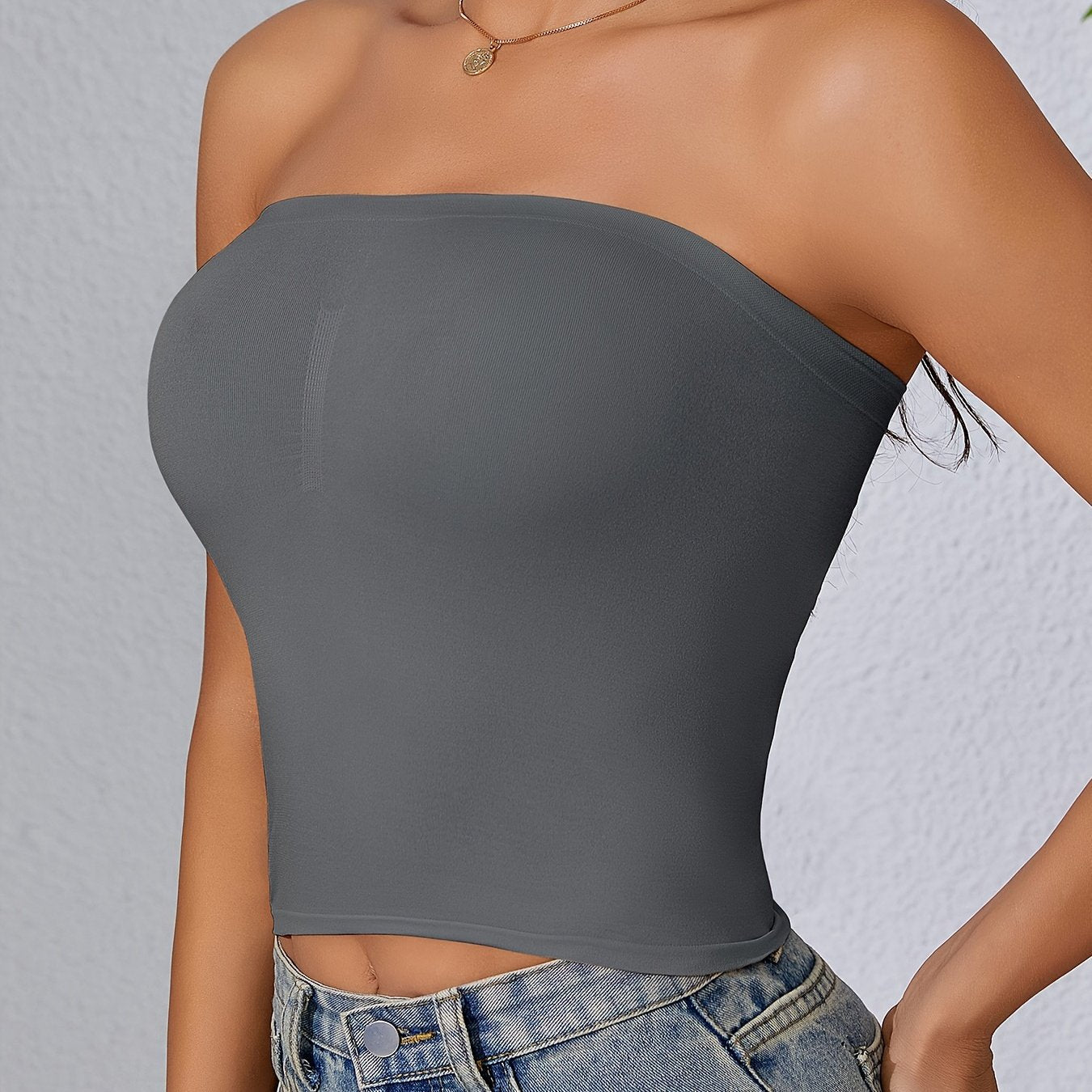 Women's Non-Slip Supportive Strapless Bandeau Bra for Layering or Wear Alone