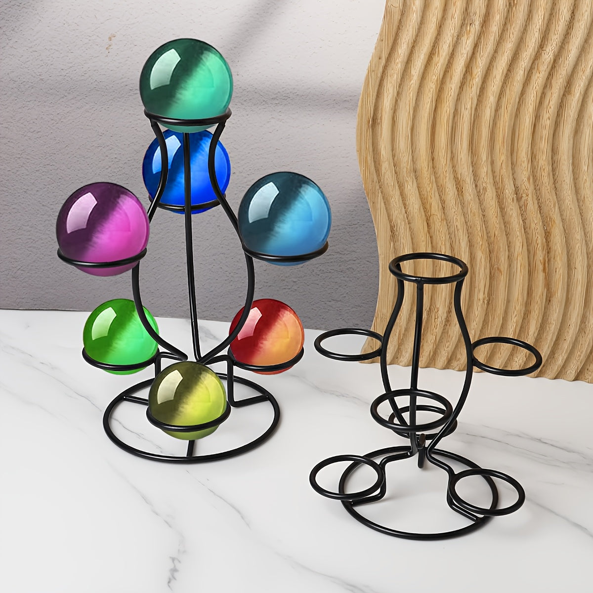 Geometric Crystal Ball Display Stand Black Silver Home Office Decor