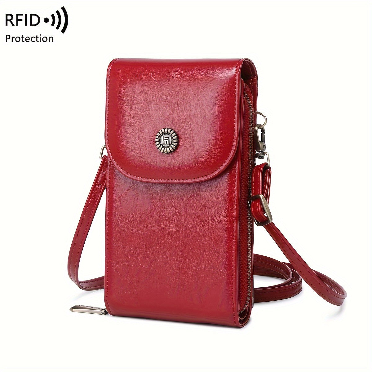 CHARM INFINITE RFID to'siq qo'yuvchi krossbody telefon hamyon vintage qizil rangda, sozlanadigan tasma, ko'p cho'ntakli tashkilotchi, suv o'tkazmaydigan va o'g'irlikka qarshi dizayn, har kuni foydalanish uchun.