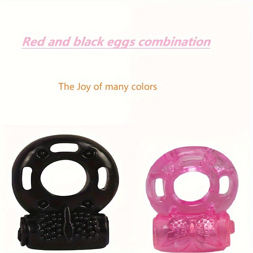 Men's Vibrating Cock Ring Two-Pack Red and Black Silicone