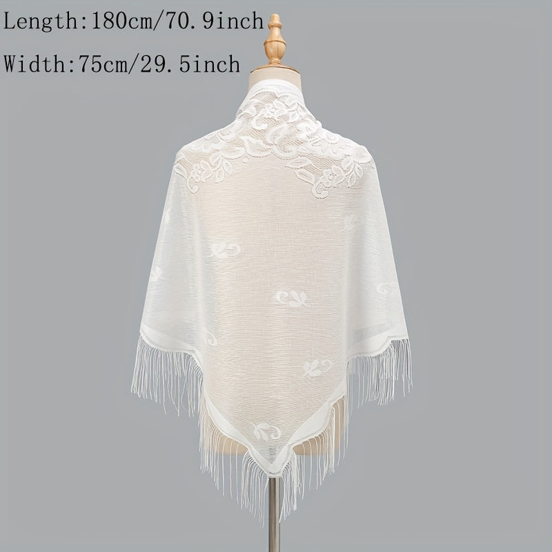 Elegant Women's Cardigan Shawl with Monochrome Lace Tassel Embroidery