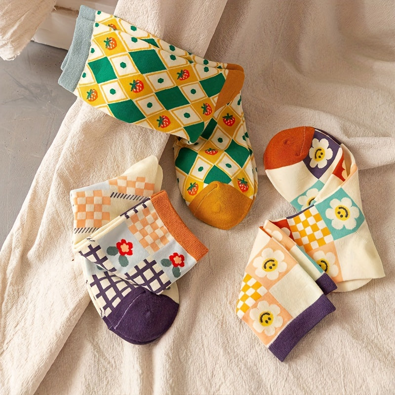 Мужские среднеголовные носки с клубничным солнечным узором для активного отдыха, набор из 5