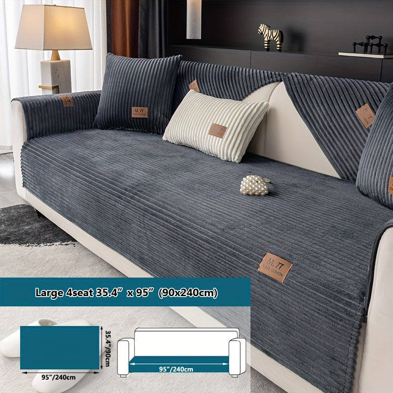 Плюшевый чехол на диван, толстый, теплый, зимний, противоскользящий, современный, дружелюбный к питомцам, для гостиной, спальни, офиса