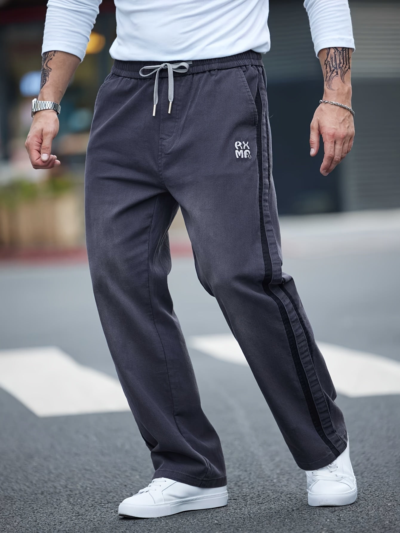 Pantalones rectos de mezclilla de algodón para hombre con cordón, casuales, deportivos, primavera y otoño