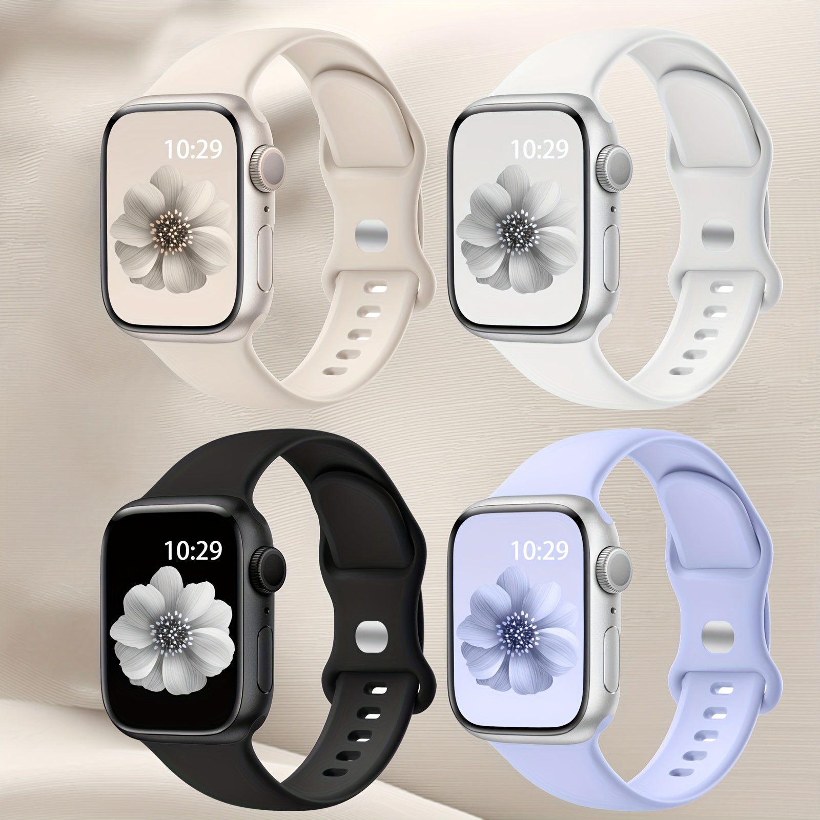Силиконовые спортивные смарт-часы, набор из 4 штук с бабочковым замком, водоотталкивающие, совместимые с Apple Watch Series 1-9, SE и Ultra, унисекс, без батареи