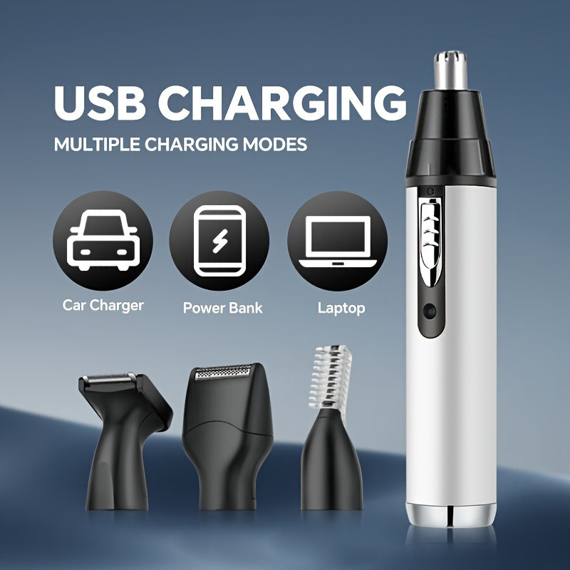 4-in-1 Electric Shaver with USB Rechargeable Nose Hair Trimmer Aluminum Body Sideburns Eyebrow Trimmer