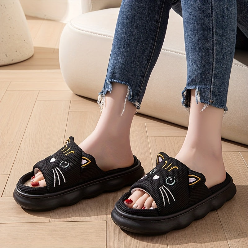 Women's Men Cartoon Cat Slip-On Slippers Breathable Open-Toe Indoor Outdoor