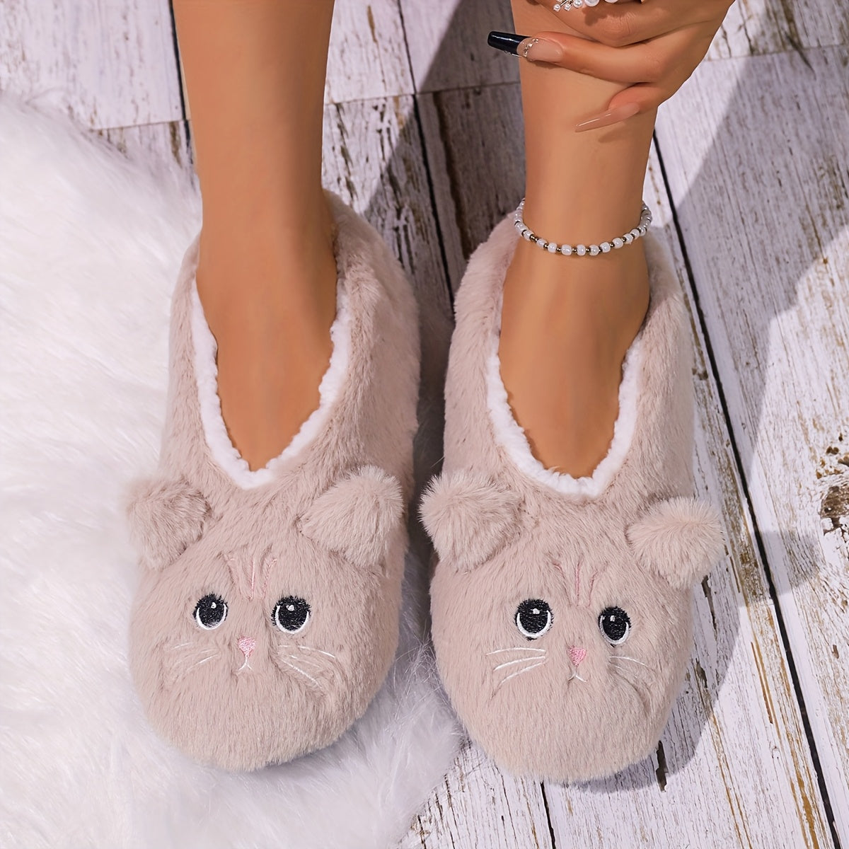Women's Plush Cartoon Cat Slippers Non-Slip Indoor Casual Footwear