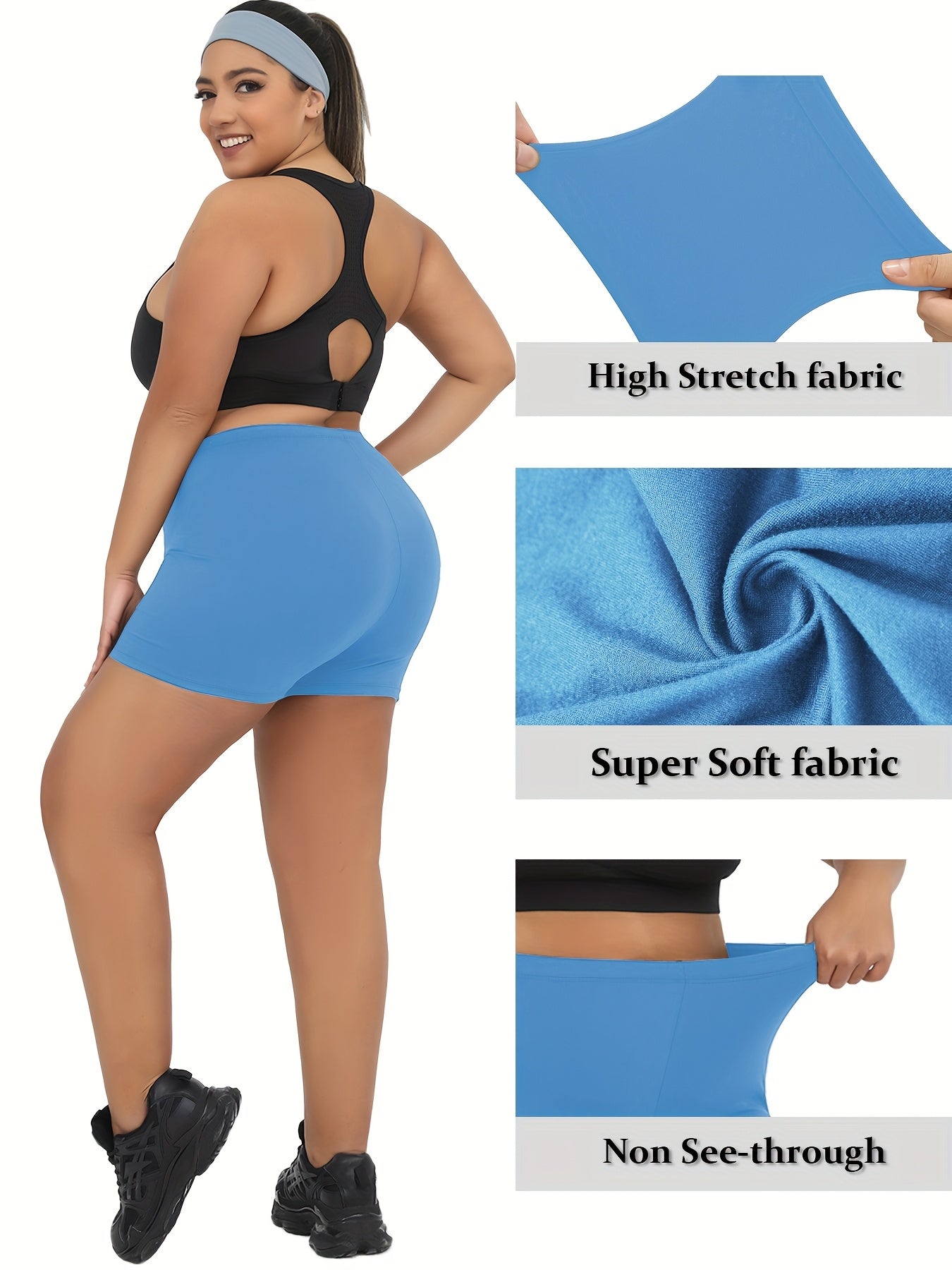 Plus Size Women's High-Waisted Tummy Control Biker Shorts Yoga Workout Short