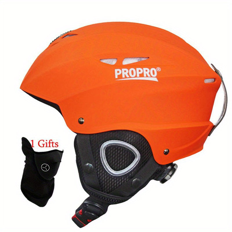 PROPRO Yuqori samarali chang'i shlemi erkaklar va ayollar uchun: mustahkam PC material, ventilyatsiya teshiklari bilan birlashtirilgan, sozlanadigan tasma, uglerod tolasi yon panellari. Bepul sovg'a kiritilgan. Ideal uchun