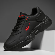 Men's Breathable PU Leather Casual Sneakers with Round Toe and Lace-Up Closure