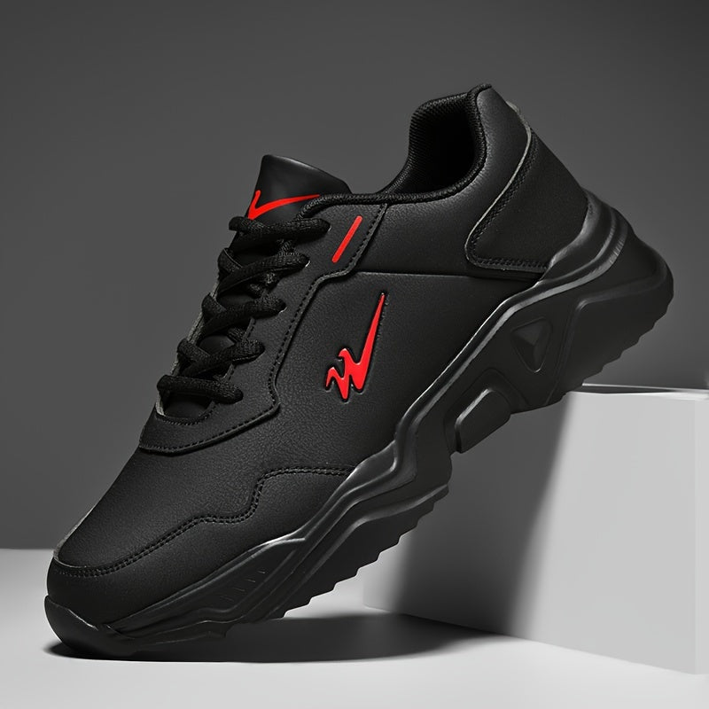 Men's Breathable PU Leather Casual Sneakers with Round Toe and Lace-Up Closure