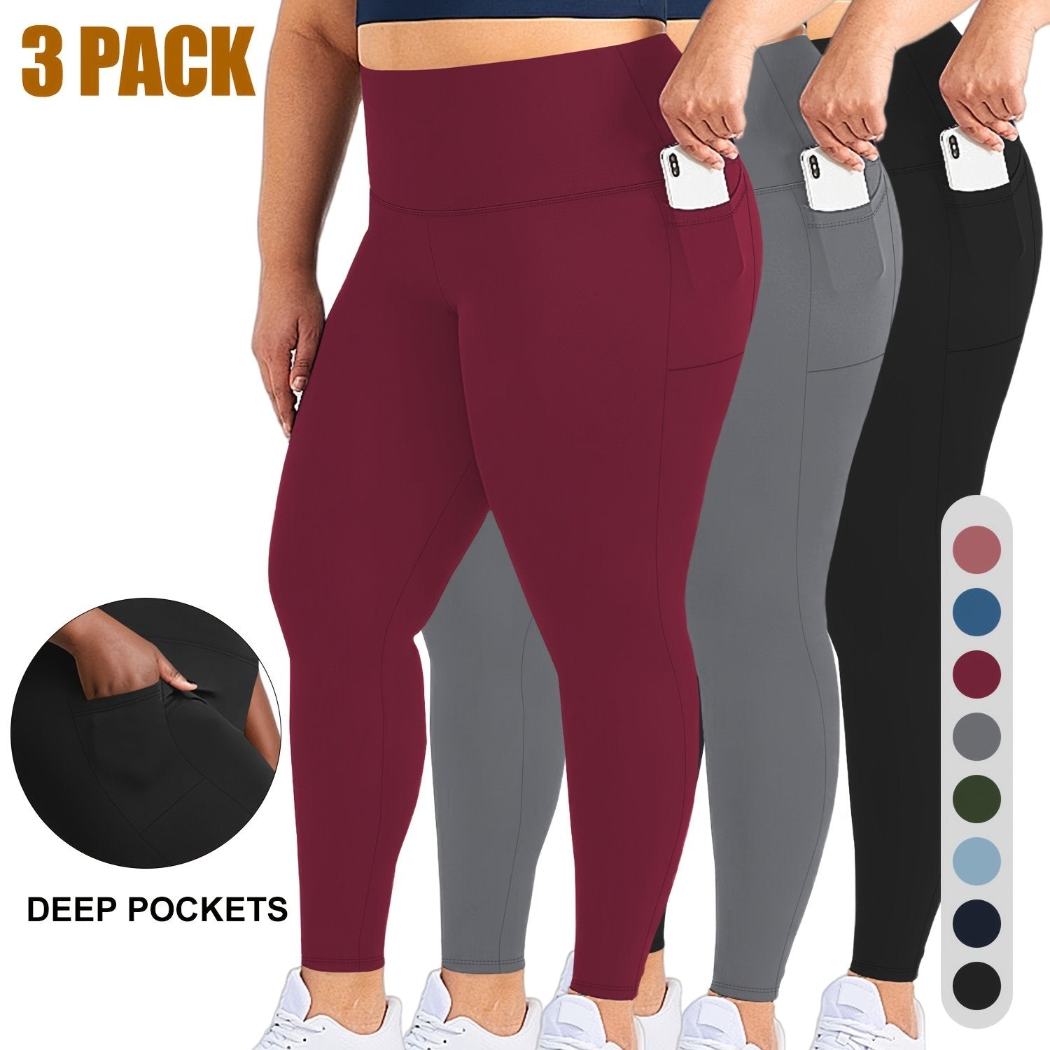 Plus Size Solid Side Pocket Leggings Casual Skinny Pants Spring Summer