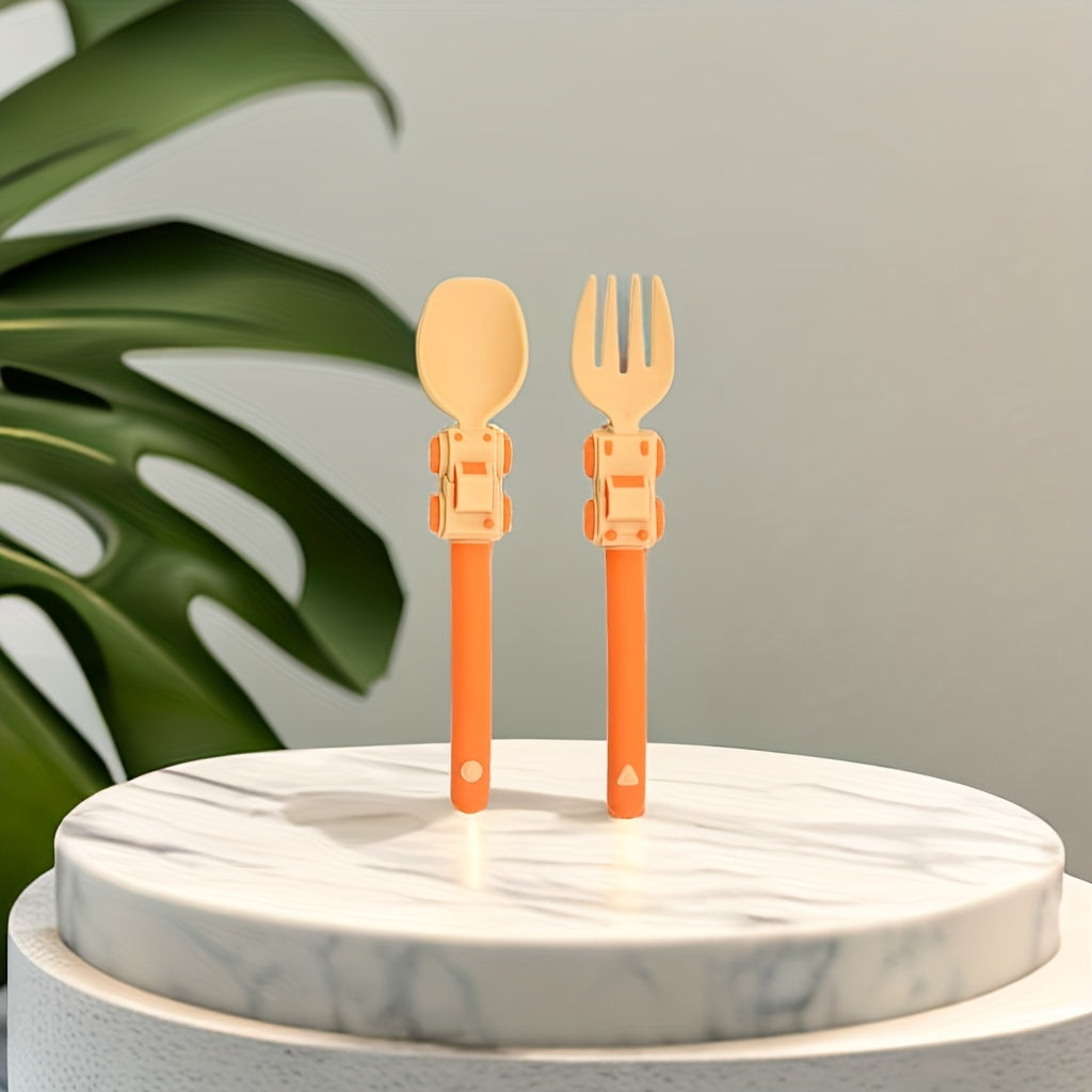 Juego de utensilios de silicona para niños con coche de dibujos animados y temática deportiva para comer de forma independiente