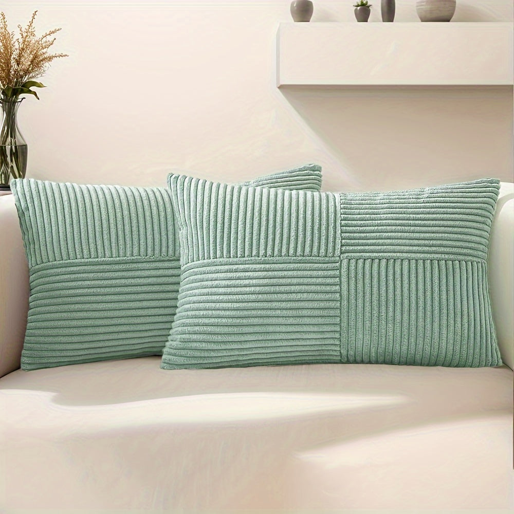 Boho Chic Corduroy Throw Pillow Covers with Cross Patchwork 12x20 45.72x45.72 cm Farmhouse Modern Decor