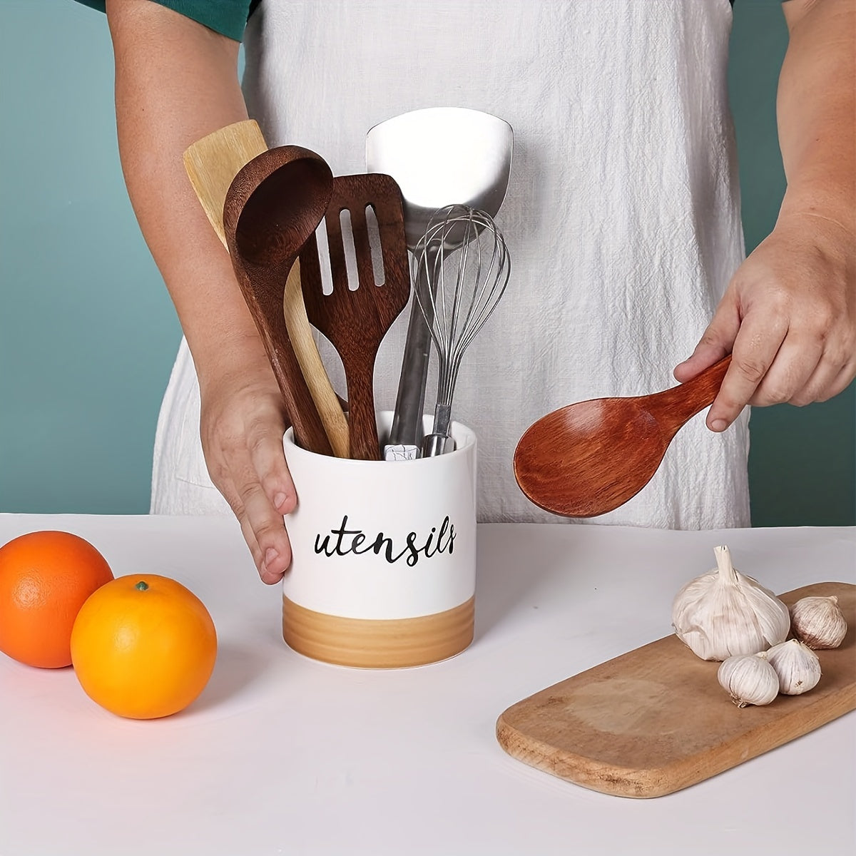 Ceramic Utensil Holder for Kitchen Countertop, 10.41cm, Food Storage Organizer