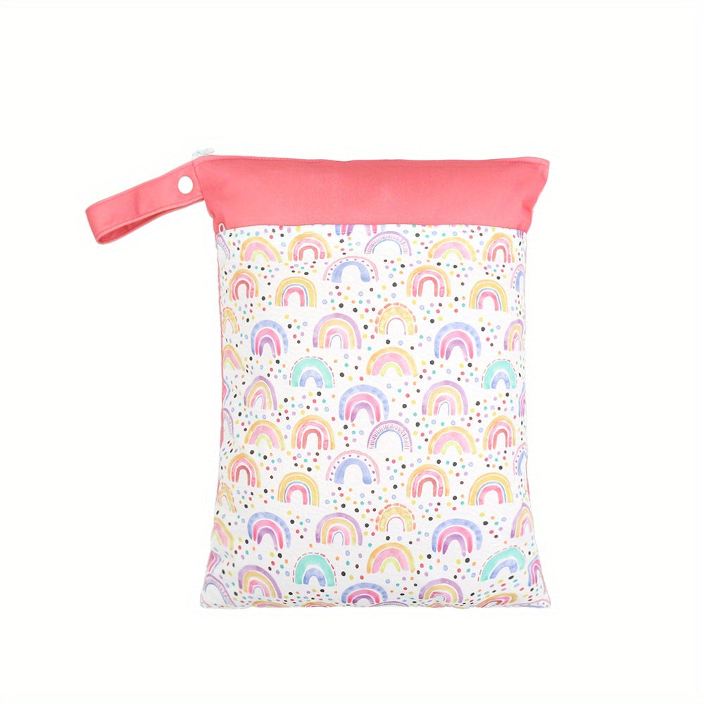 Pink Rainbow Diaper Bag with Double Zipper Trolley Hanging Design Waterproof Travel Bag