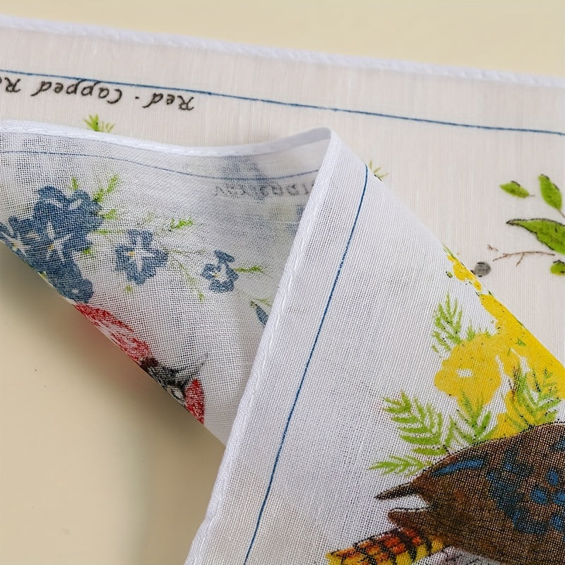 Set of 6 Cotton Handkerchiefs for Men and Women Butterfly and Bird Prints Soft and Absorbent