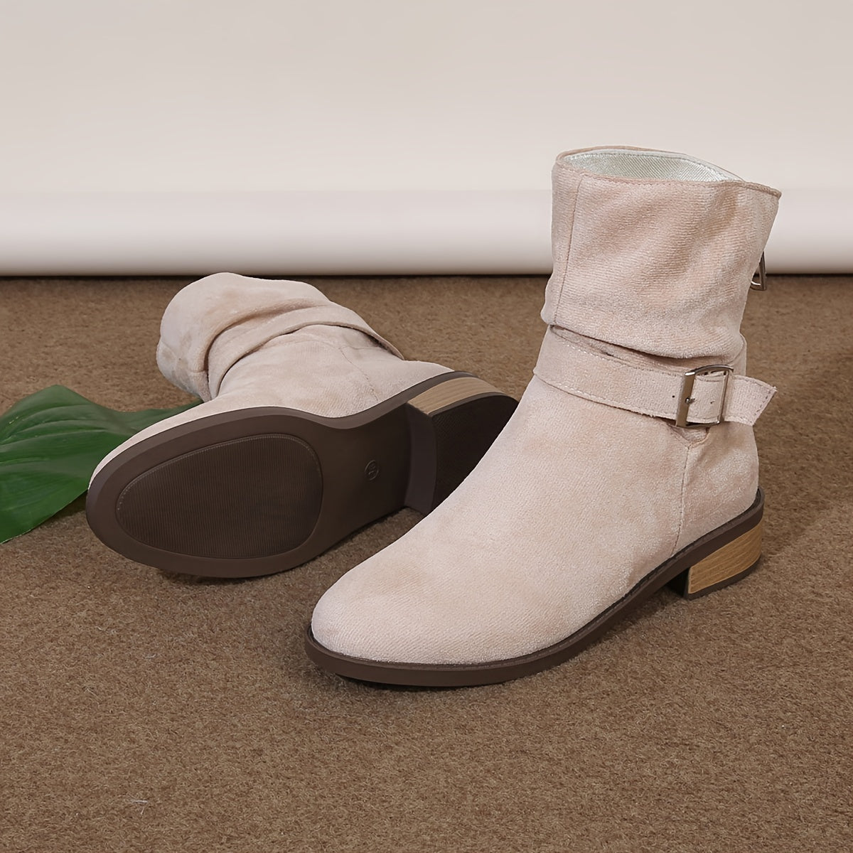 Women's Fleece-Lined Mid-Calf Boots Chunky Heel Side Zipper Casual