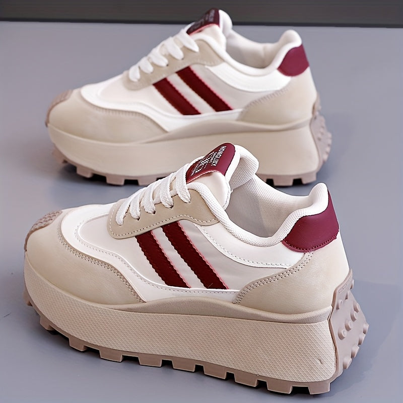 Women's Casual Thick-Sole Sneakers All-Season Comfortable Sport Shoes Beige