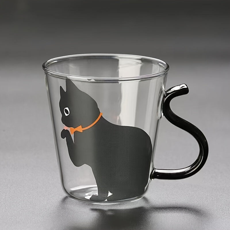 8.8oz Cat Glass Mug Heat Cold Resistant Reusable Animal Print Coffee Tea Cup