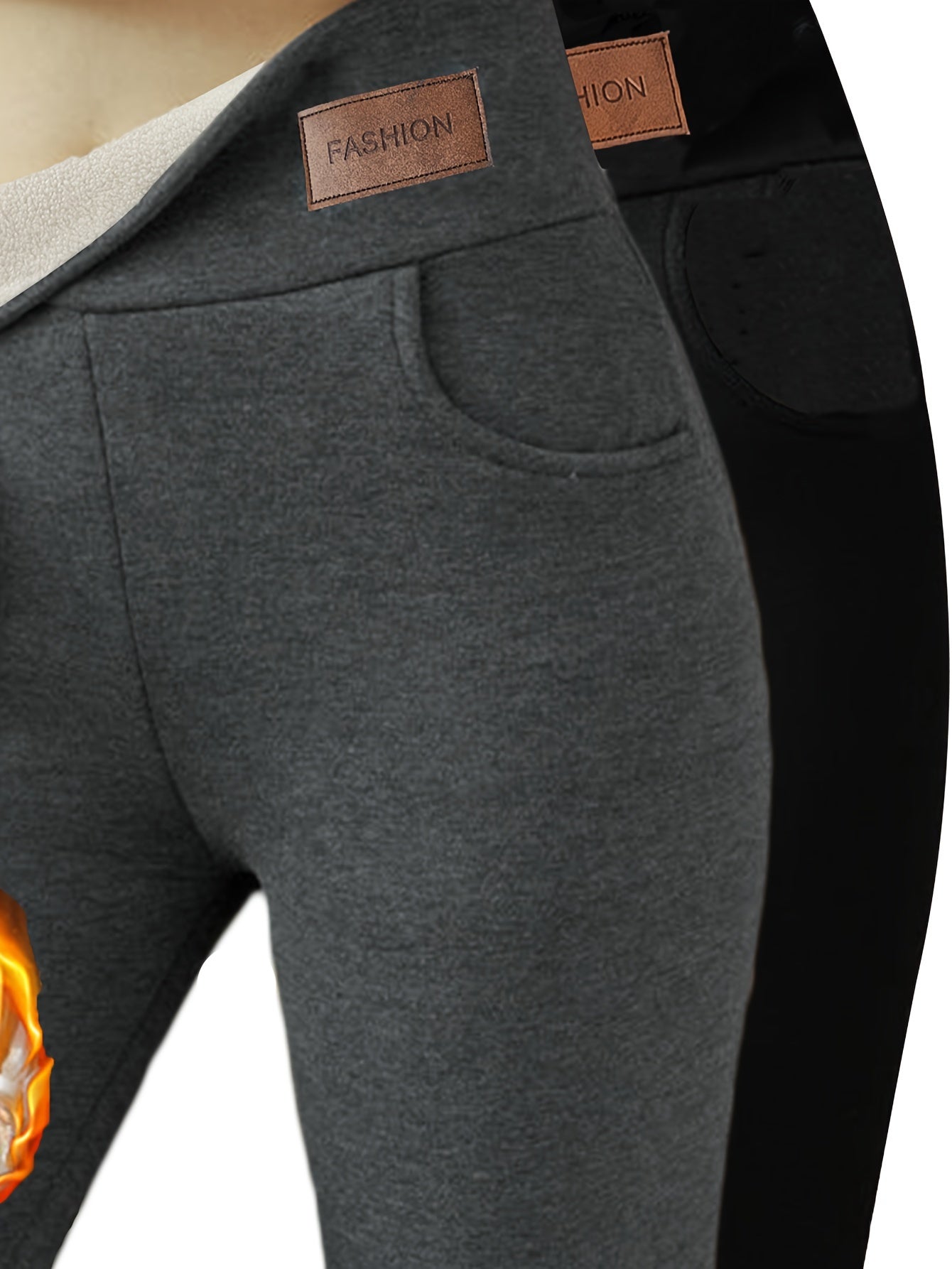 Women's Fleece-Lined Leggings Set with Pockets Plus Size Warm Autumn Winter