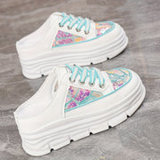 Women's Sequin Slip-On Wedge Sandals With Chunky Sole, Breathable Lace-Up Summer Shoes