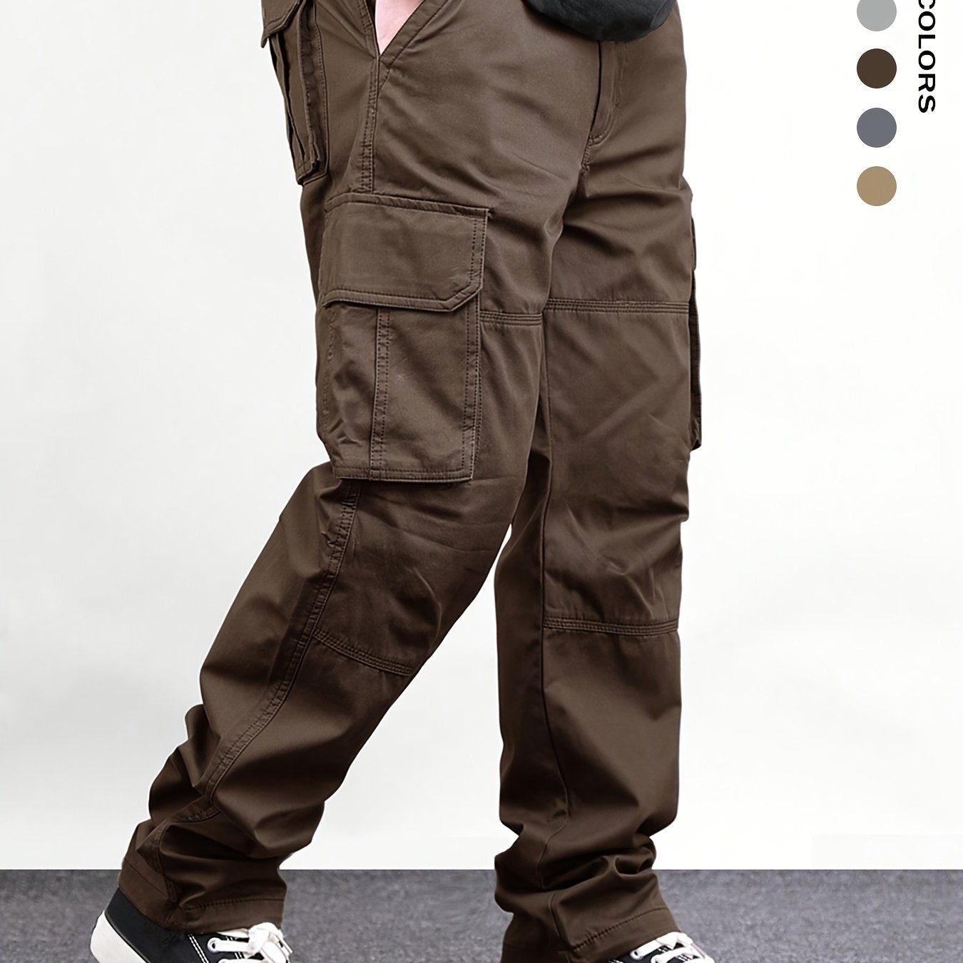 Мужские брюки-карго из полиэстера однотонные с несколькими карманами свободного кроя с эластичным поясом на шнурке для уличной одежды
