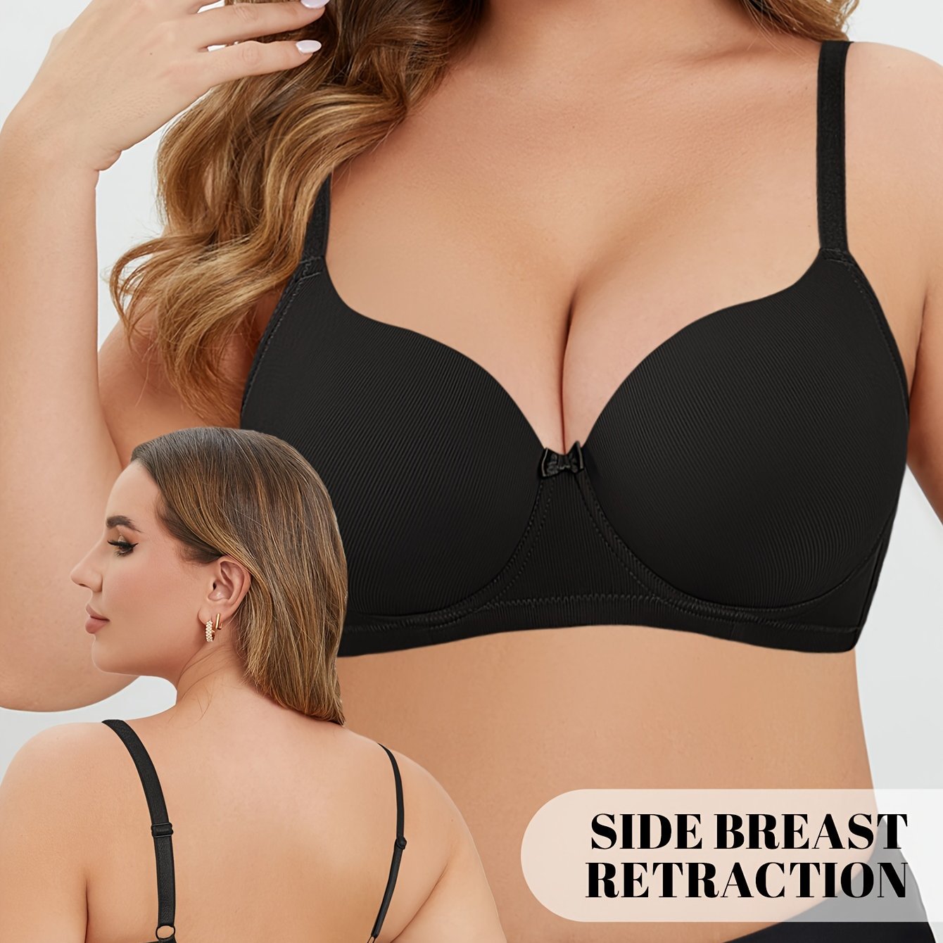 Plus Size Underwire Bra with Non-Removable Padding and Medium Stretch Fabric