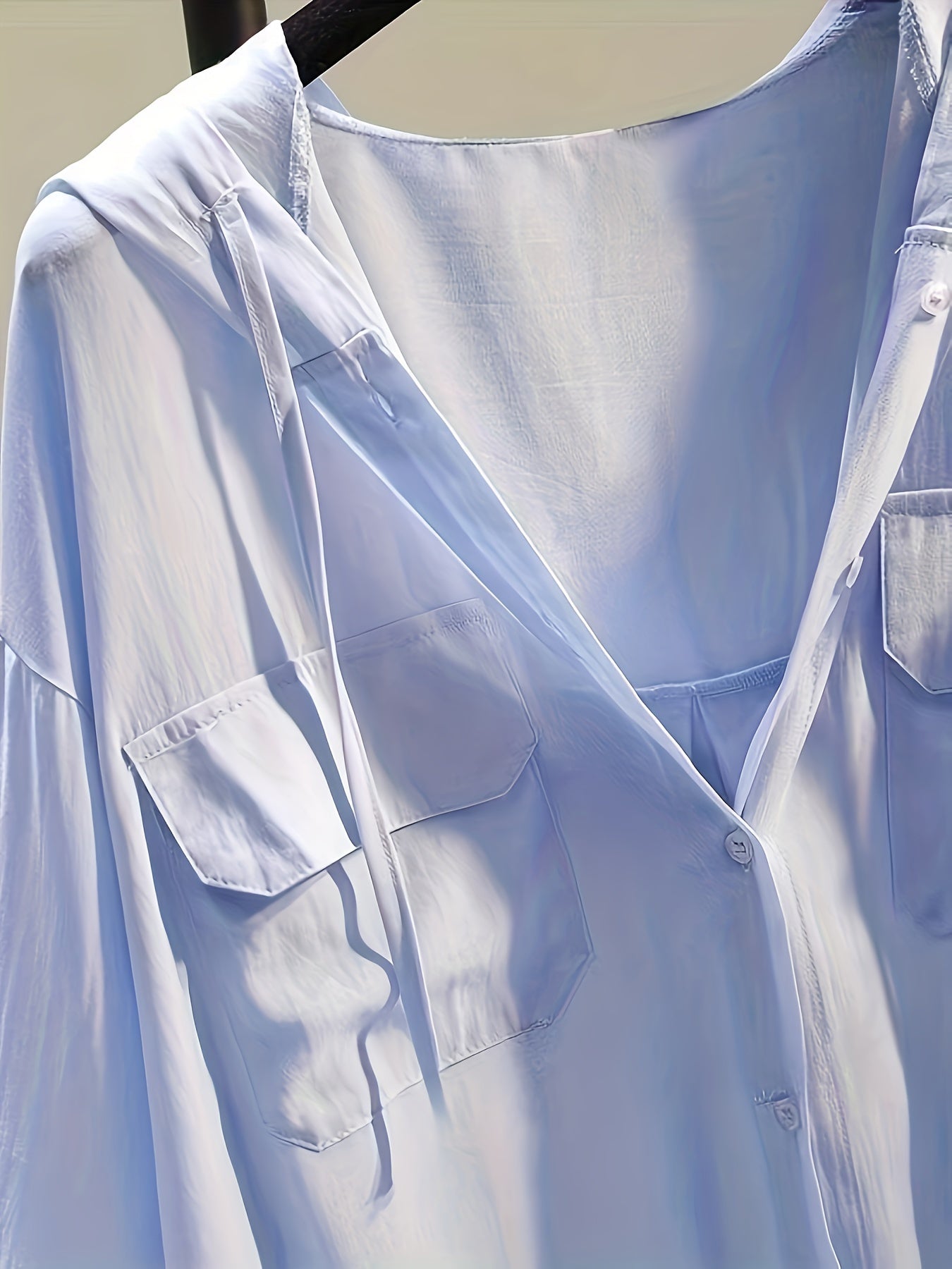 Women's Hooded Blouse with Button Front and Pockets, Solid Polyester Casual Top