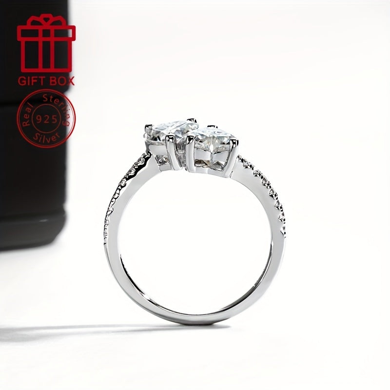 Women's Silver Heart-Shaped Moissanite Ring 6.5mm 2CT Side Stones Jewelry