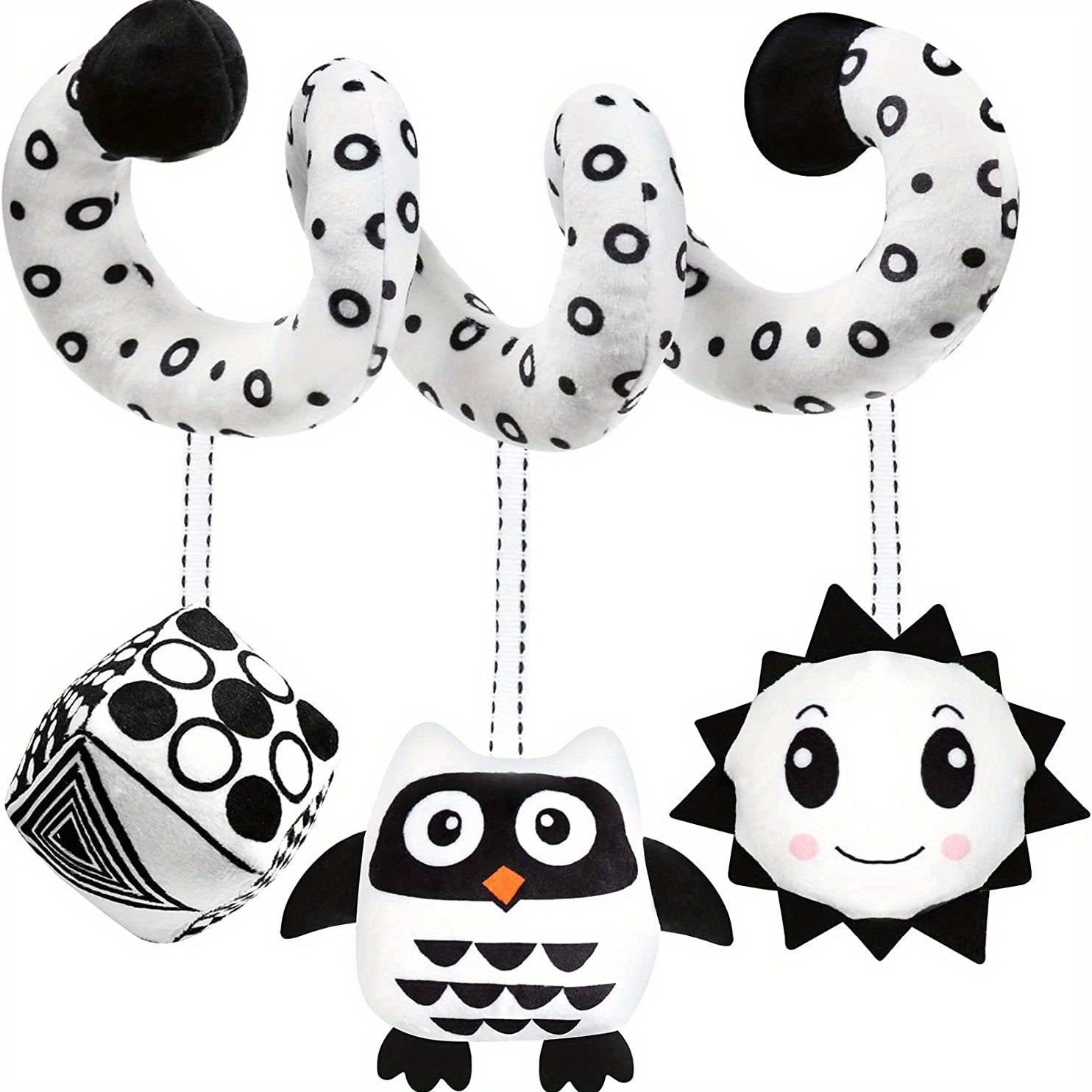 Newborn Black and White High Contrast Spiral Baby Activity Toy for Bed Crib Stroller