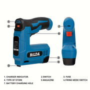Cordless Electric Nail Gun Kit with USB Rechargeable Lithium Battery and Attachments