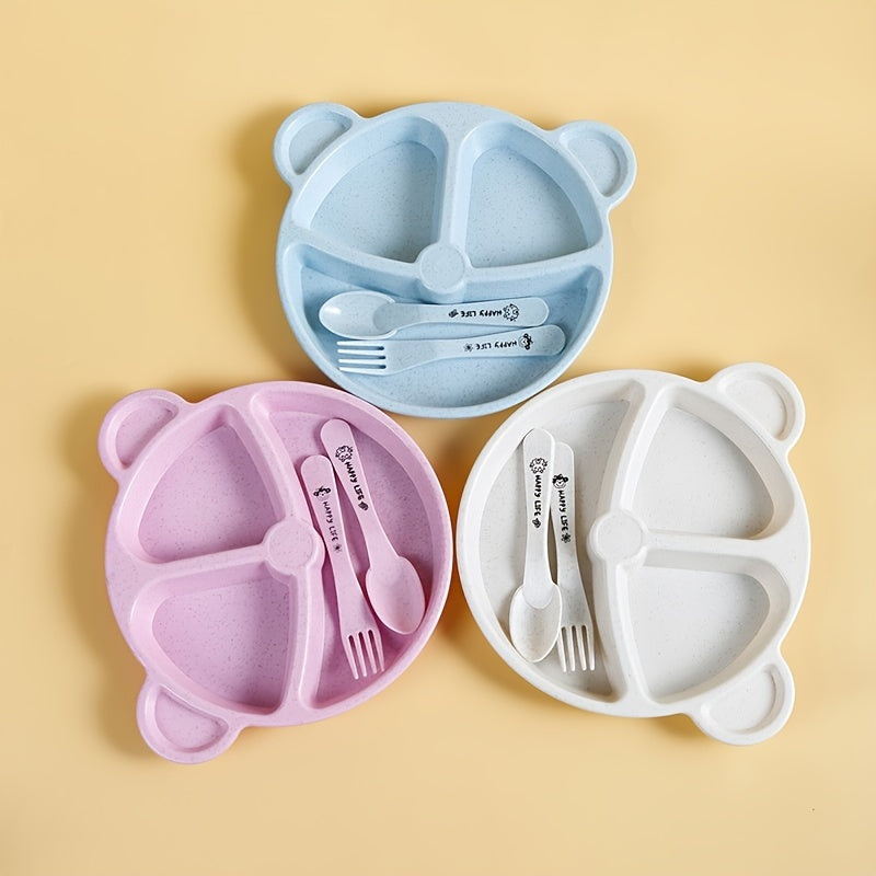Plastic Dinnerware Set with Divided Serving Tray and Utensils for Kids and Home