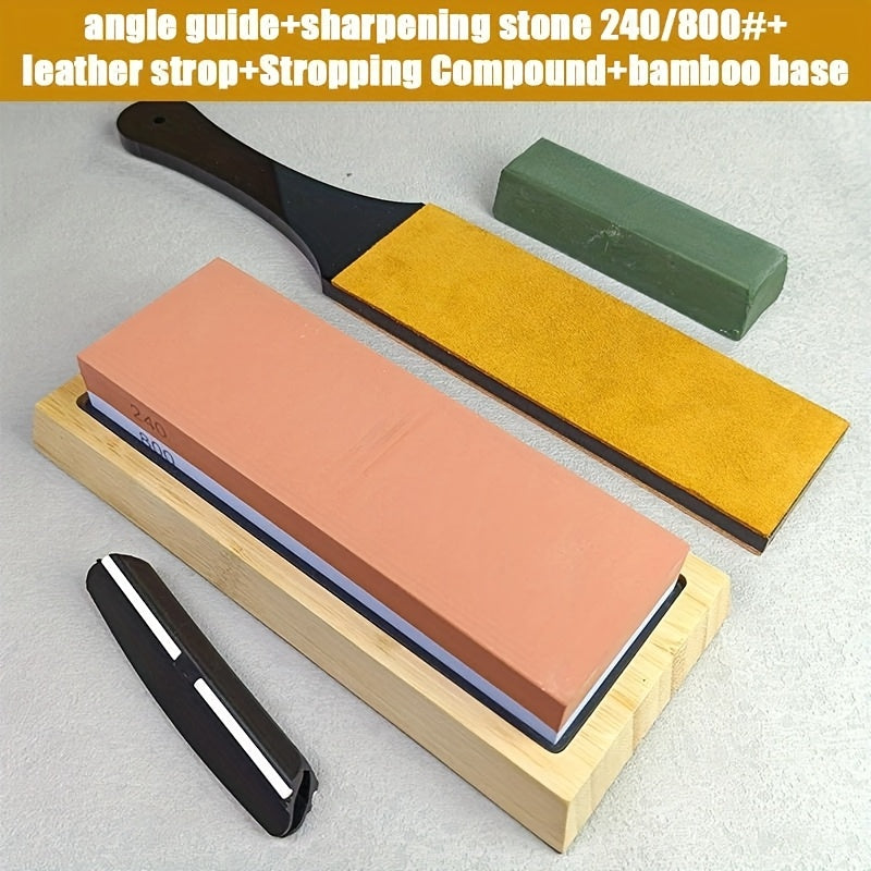 Professional Sharpening Stone Set with Dual Grit, Bamboo Base and Non-Slip Rubber