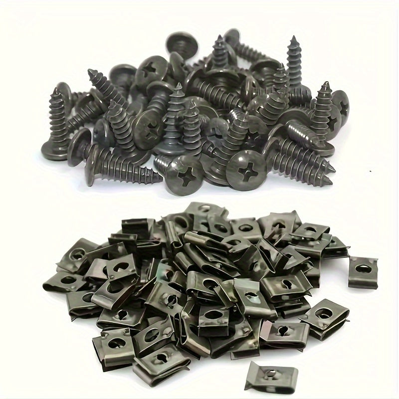 20pcs Metal U-Shaped Car Fender Clips with Screws Durable Automotive Fasteners