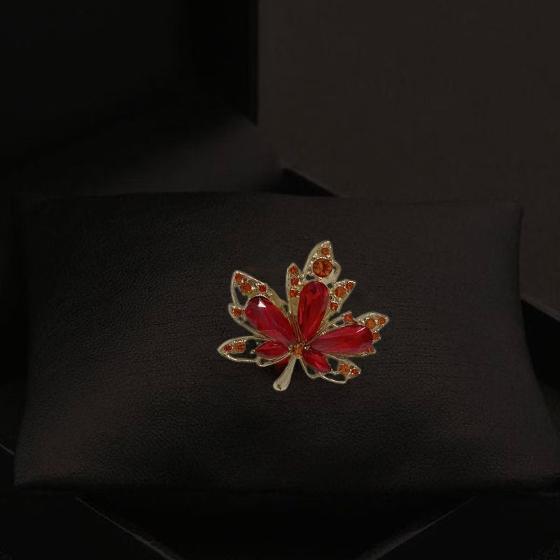 Red Maple Leaf Brooch Acrylic Stylish Accessory for Coats and Sweaters