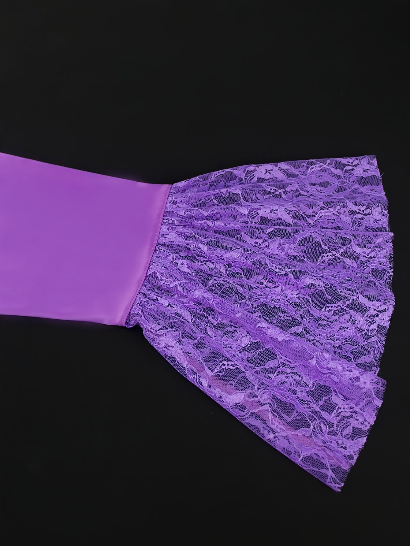 Women's Satin Lace Mermaid Evening Gown with Flared Sleeves and Round Neck