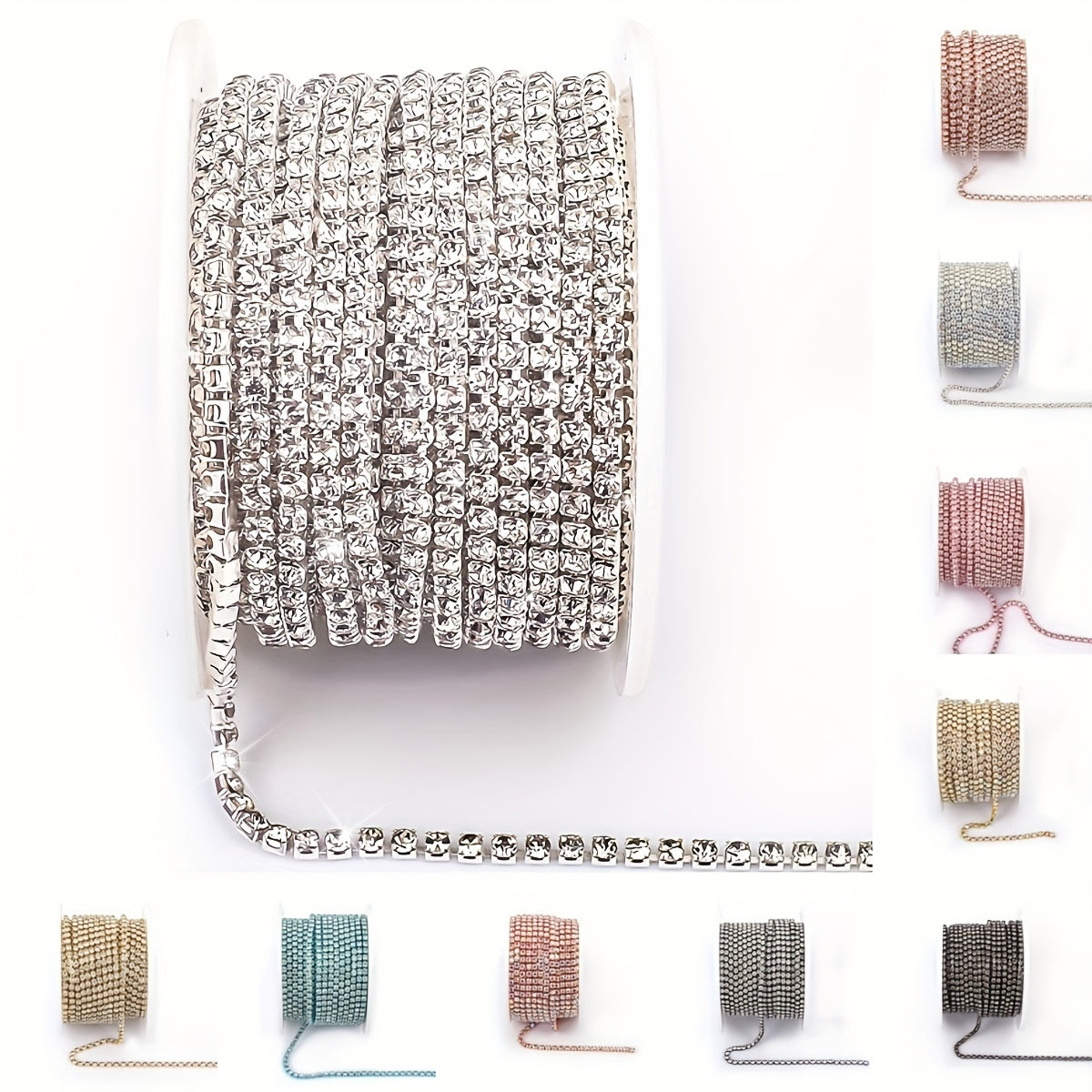 Tikuv va DIY zargarlik buyumlarini tayyorlash uchun 10 yardlik porloq kristalli rhinestone zanjiri