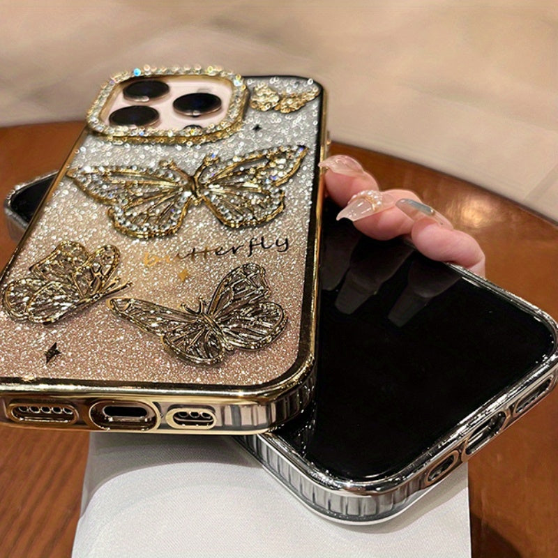 Diamond Butterfly iPhone 16 Case for Women TPU Full Protection Compatible with iPhone 14 and 15