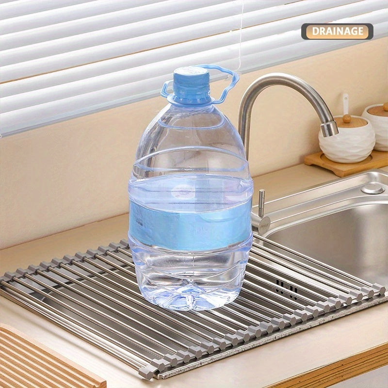 Estante enrollable para secar platos 43cm x 30cm Acero inoxidable escurridor sobre el fregadero plegable versátil