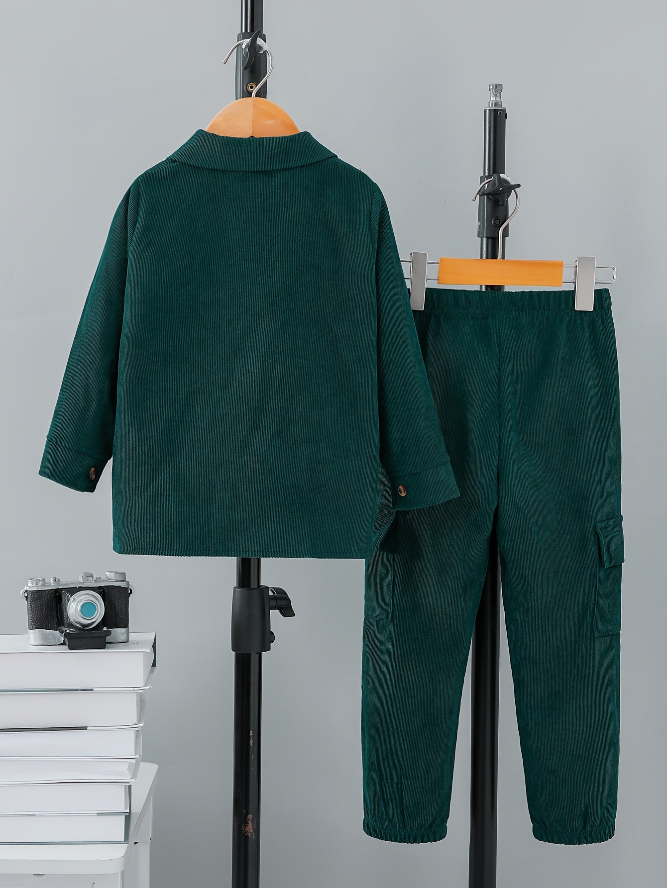 O'g'il bolalar uchun kuzgi paxta ko-ord to'plami, uzun qo'l ko'ylak, yuk sumkasi, kundalik ochiq havoda kiyim